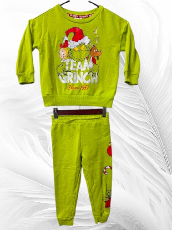 Kids “Team Grinch” Green Glow Sweatshirt & Joggers Set - Picture 3 of 8